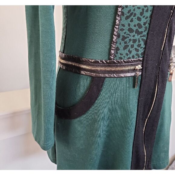 La-El Couture Green and Black With PU leather Dress Size S - Picture 3 of 6